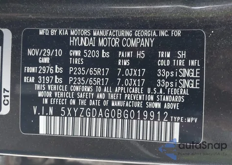 2011 Hyundai Santa Fe Gls V6 z USA, uszkodzony, nr VIN 5XYZGDAG0BG019912